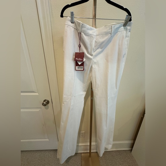 NWT MaxMara White Cotton Work Dress Pants Classic Straight-Leg Sz 12